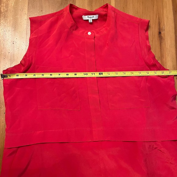 Madewell Women's Red Silk Half Button Sleeveless High Low Shirt Dress Size 12 - Picture 5 of 6